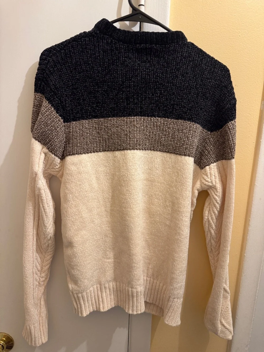 Iconic Colorblock Crewneck Sweater by in Black, Brown & Cream